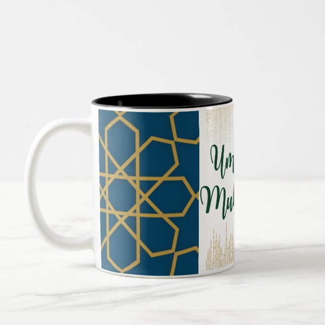 Blue och Golden och Grönt Umrah Mubarak Två-Tonad Mugg (Vänster)