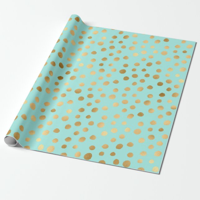 Blue och Golden Polka dots Presentpapper (Utrullad)