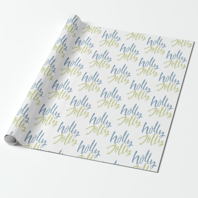 Blue och Grönt Holly Jolly Presentpapper (Utrullad)