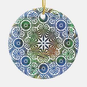 Blue och Grönt Mandala Julgransprydnad Keramik