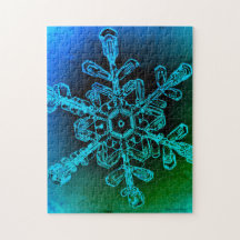 Blue och Grönt Snowflake Photo Jigszle Puzzle