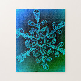Blue och Grönt Snowflake Photo Jigszle Puzzle Pussel