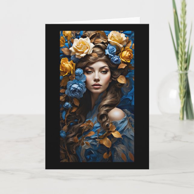 Blue och Gul ros Nature Goddess Hälsning Cared Tack Kort (Framsida)