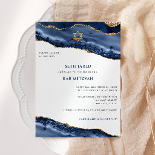 Blue och Guld Agate Gräns, Pub Mitzvah Inbjudningar