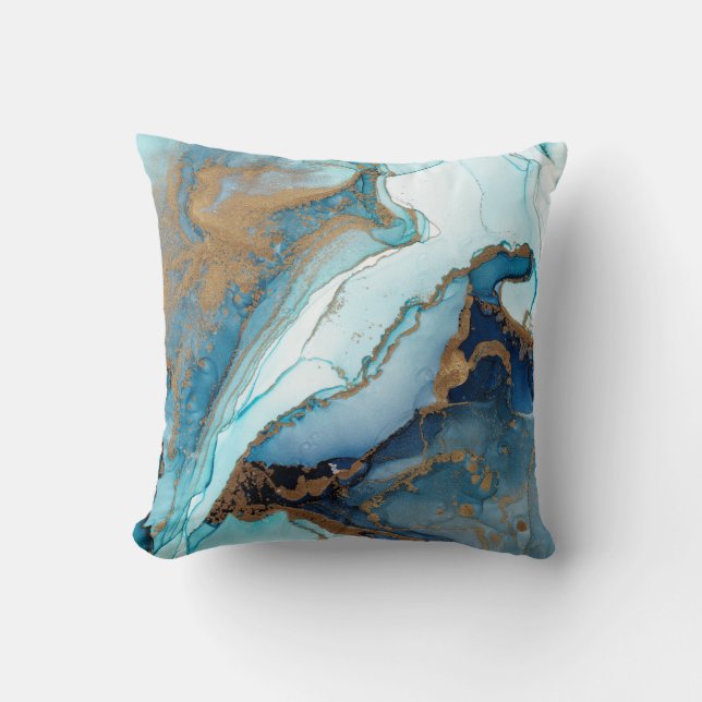 Blue och Guld Agate Marble Geode Kintsugi Kudde (Framsida)