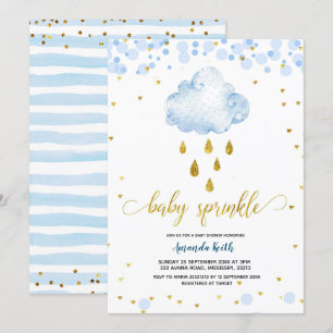 Blue och Guld Boy RainCloud Baby Sprinkle Inbjudningar