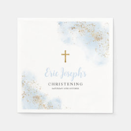 Blue och Guld Boys Christening Baptism Napkins Pappersservett
