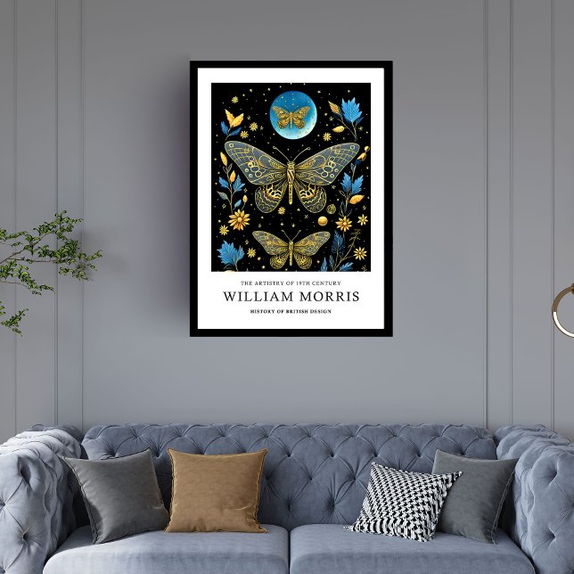 Blue och guld butterflies William Morris Poster (Blue and gold butterflies William Morris Framed Art)