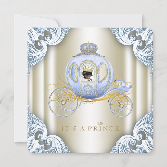 Blue och Guld Carriage Prince Ethnic Baby Shower Inbjudningar (Framsida)