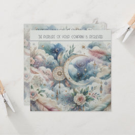 Blue och Guld Celestial Måne Dream Catcher Bröllop Inbjudningar