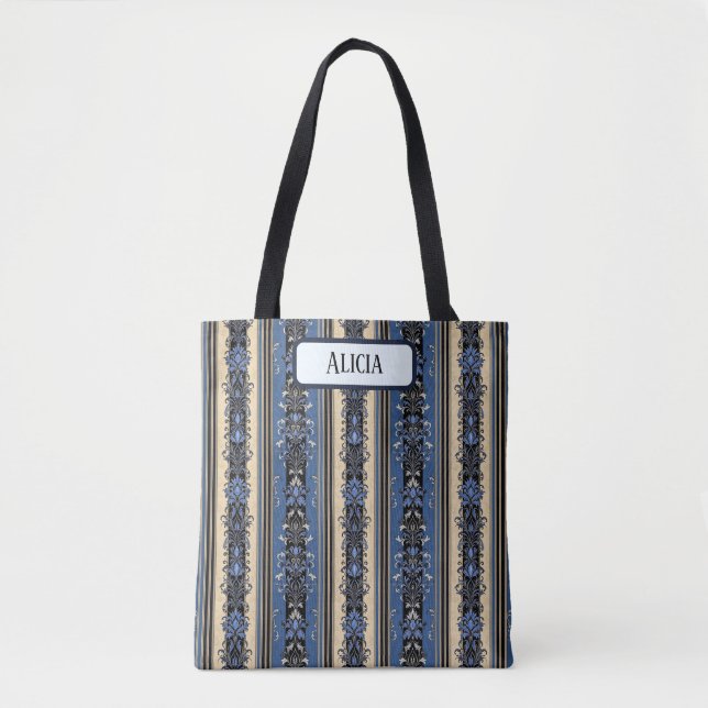Blue och Guld Damask Rand Tygkasse (Framsida)