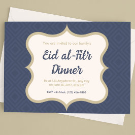 Blue och Guld Diamond Patterned Eid al-Fitr Inbjudningar