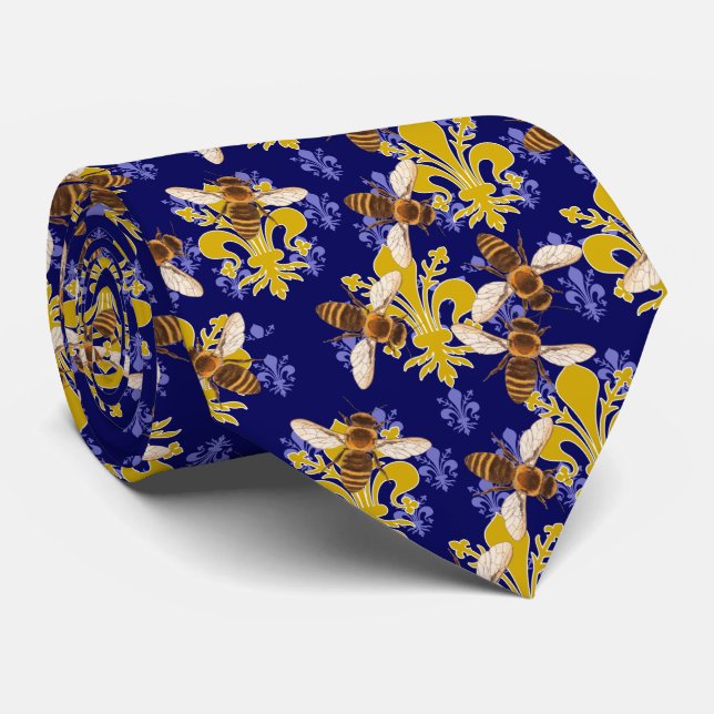 Blue och Guld - Fleur de Bee Tie Slips (Rullad)