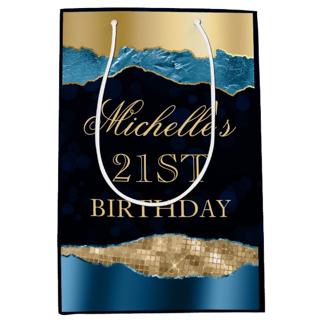 Blue och Guld Glam Tårar Bokeh Födelsedagsfest (Framsidan)