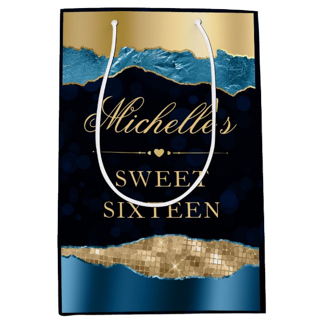 Blue och Guld Glam Tårar Bokeh Sweet sixteen (Framsidan)