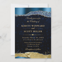 Blue och Guld Glam Tårar och Bokeh Bröllop Inbjudningar