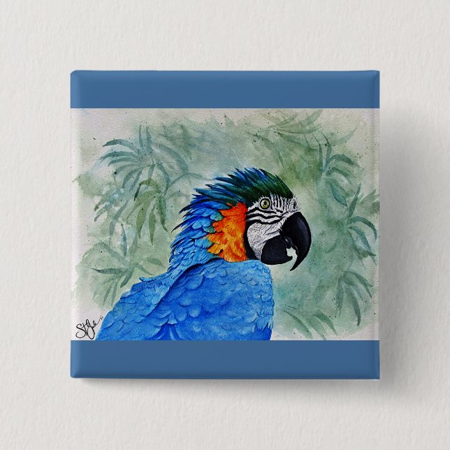 Blue och Guld Macaw Knapp (Framsida)