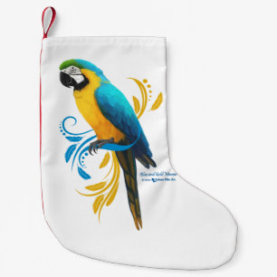 Blue och Guld Macaw Liten Julstrumpa