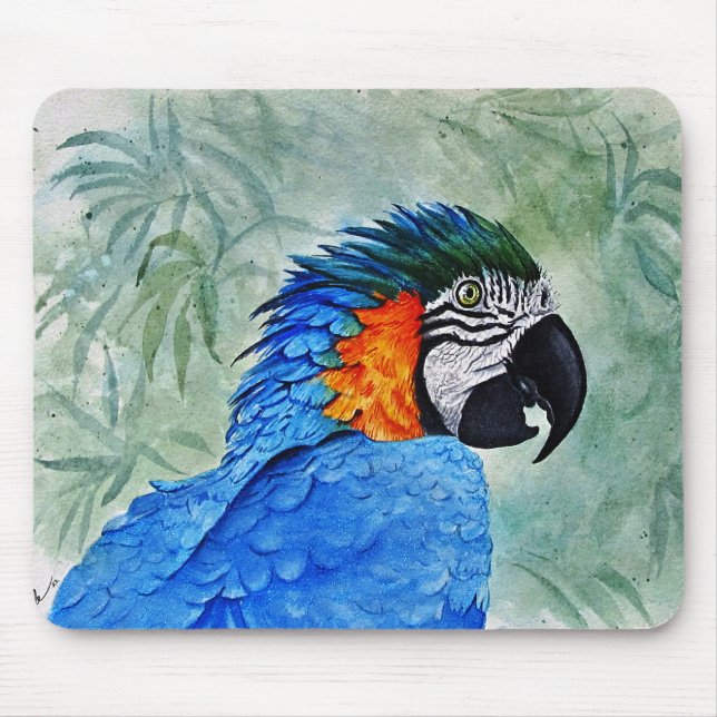 Blue och Guld Macaw Musmatta (Framsidan)