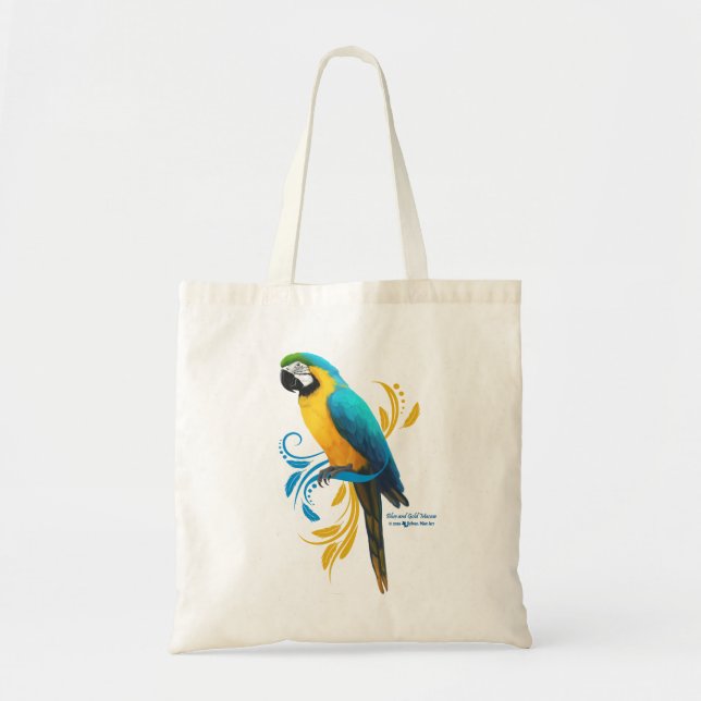 Blue och Guld Macaw Tote Bag Tygkasse (Framsidan)