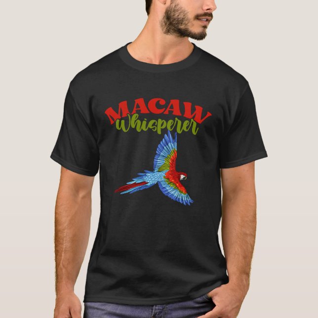 Blue och Guld Macaw Whisperer Birds for Parrot T Shirt (Framsida)