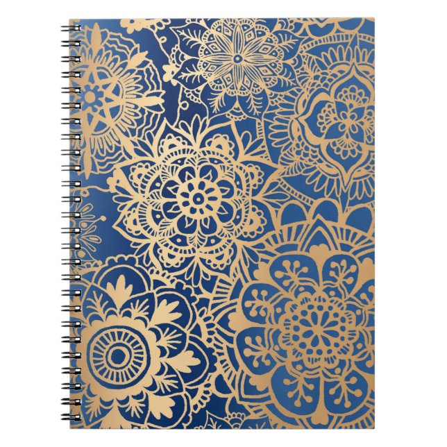 Blue och Guld Mandala Mönster Anteckningsbok (Framsidan)