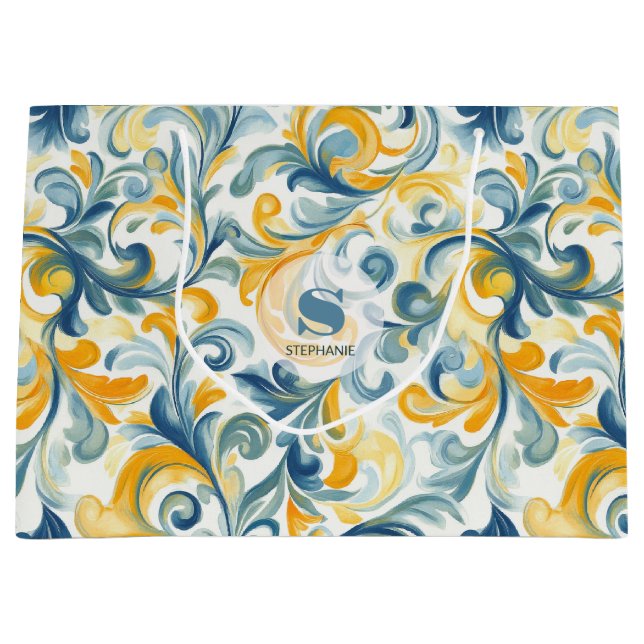 Blue och Guld Paisley Löv Mönster (Framsidan)