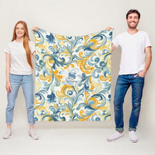 Blue och Guld Paisley Löv Mönster Fleecefilt