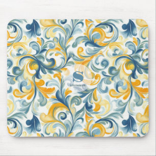 Blue och Guld Paisley Löv Mönster Musmatta