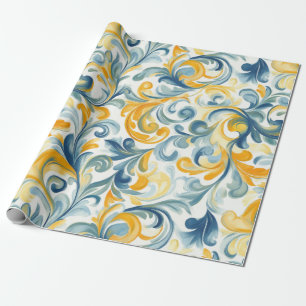 Blue och Guld Paisley Löv Mönster Presentpapper