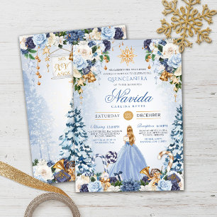 Blue och Guld Winter Wonderland Quinceañera Inbjudningar