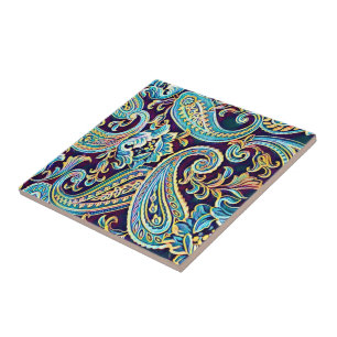 Blue och Gult Dream Vintage Paisley Kakelplatta