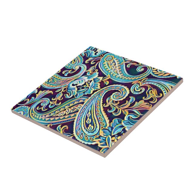 Blue och Gult Dream Vintage Paisley Kakelplatta (Sidan)