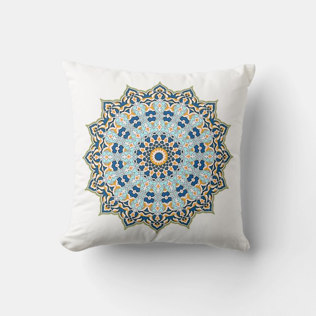 Blue och Orange Mandala Pillow Kudde (Framsida)