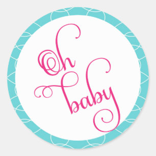 Blue och Rosa Oh Baby Favor Stickers Runt Klistermärke