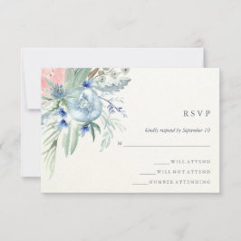 Blue och Rosa Peony Watercolor Bröllop OSA