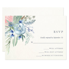 Blue och Rosa Peony Watercolor Bröllop OSA Kort