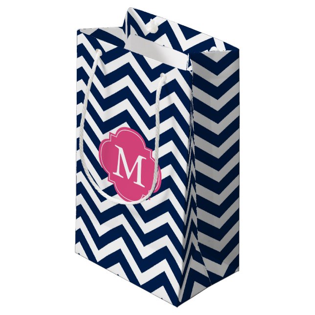 Blue och Shock rosa Zigzag Mönster Monogram (Framsidan Vinklad)