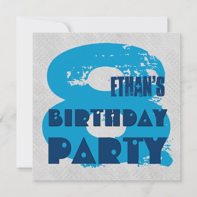 BLUE och SILVER 8:e Födelsedagsfesten 8 år gammal  Inbjudningar (Framsida)