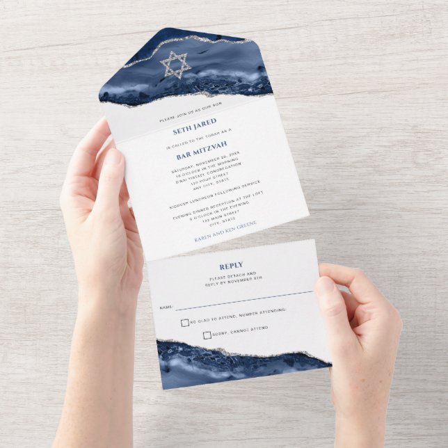 Blue och Silver Agate Geode Sten, Pub Mitzvah (Tearaway)