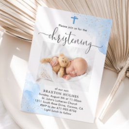 Blue och Silver Boy Christening Baptism Inbjudningar
