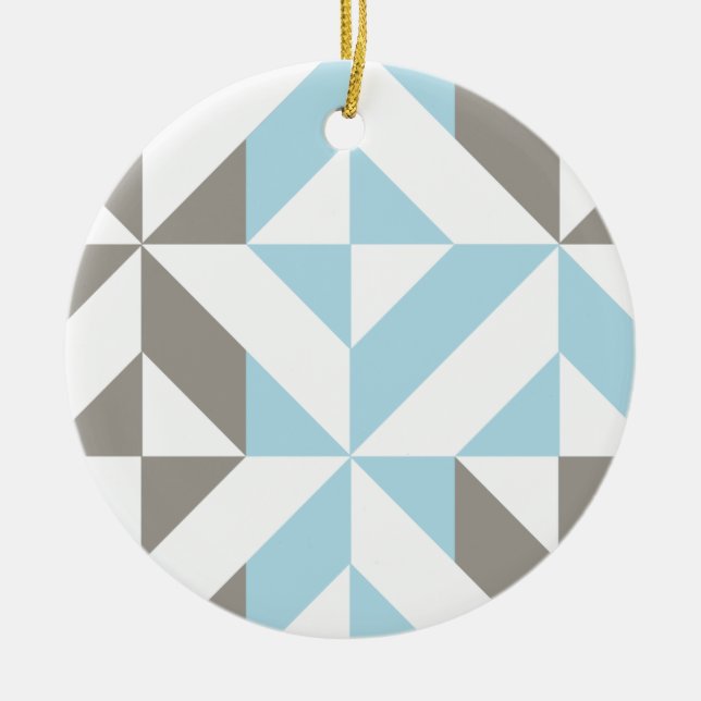 Blue och Silver Geometric ZigZag Julgransprydnad Keramik (Framsidan)