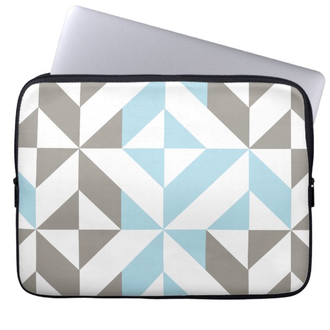 Blue och Silver Geometric ZigZag Laptop Fodral (Framsidan)