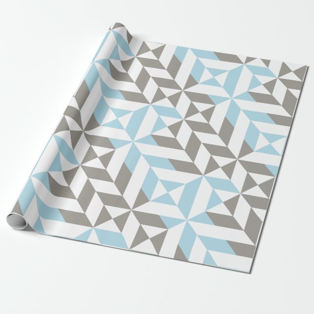 Blue och Silver Geometric ZigZag Presentpapper (Utrullad)