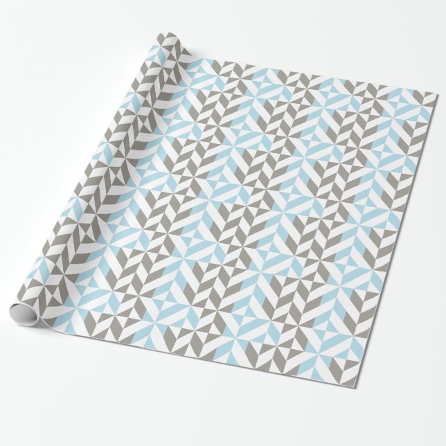 Blue och Silver Geometric ZigZag Presentpapper (Utrullad)