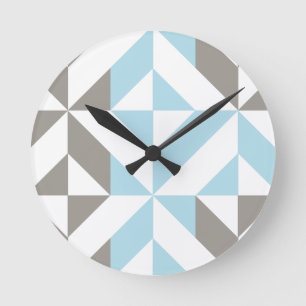 Blue och Silver Geometric ZigZag Rund Klocka