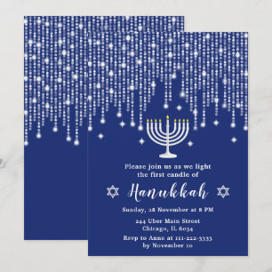 Blue och Silver String Ljus Hanukkah Party Inbjudningar