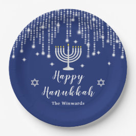 Blue och Silver String Ljus Lycklig Hanukkah