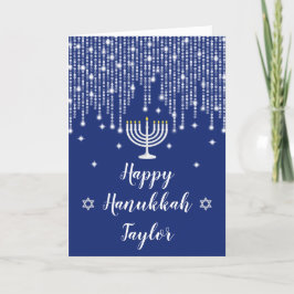 Blue och Silver String Ljus Lycklig Hanukkah Helgkort