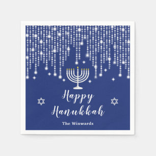 Blue och Silver String Ljus Lycklig Hanukkah Pappersservett